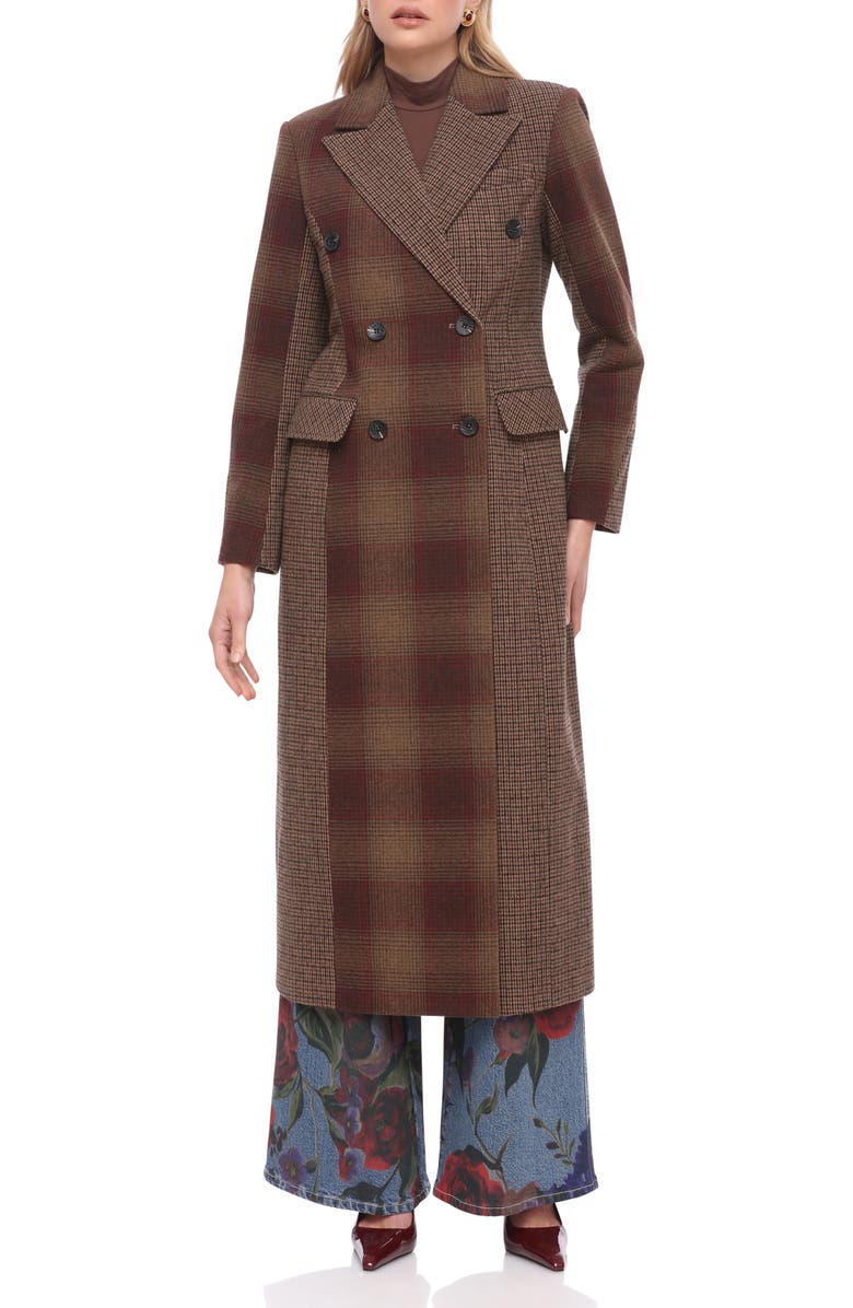 Avec Les Filles Colorblock Plaid Double Breasted Coat, Main, color, Brown-Red Plaid