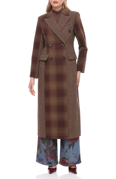 Colorblock Plaid Double Breasted Coat