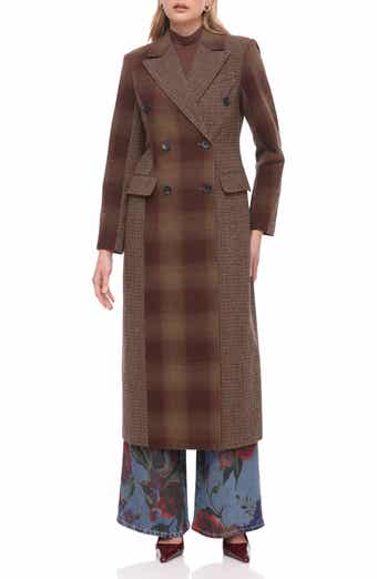 Avec Les Filles Colorblock Plaid Double Breasted Coat