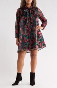 SUGARLIPS Floral Organza Tie Neck Shift Dress