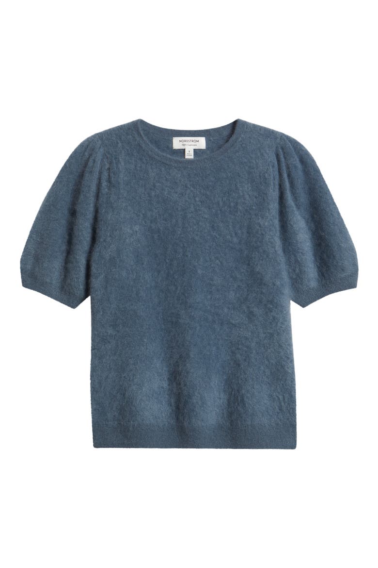 Femme Short Sleeve Brushed Cashmere Sweater, Alternate, color, BLUE CHIP
