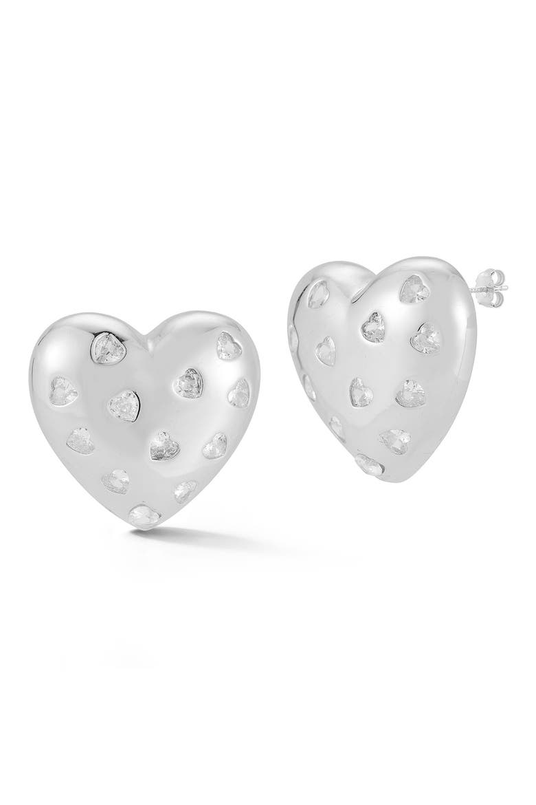 Cubic Zirconia Heart Stud Earrings, Main, color, SILVER
