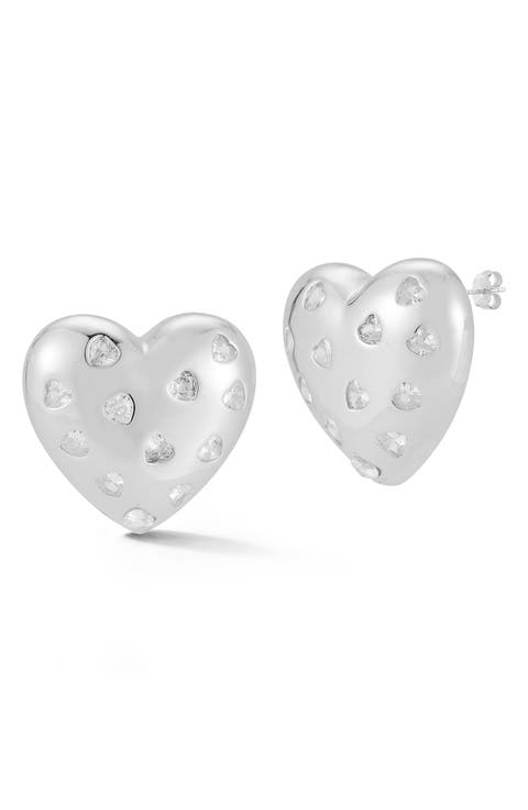 Cubic Zirconia Heart Stud Earrings