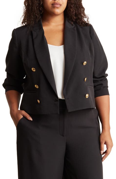 Senia Double Breasted Peak Lapel Blazer (Plus)