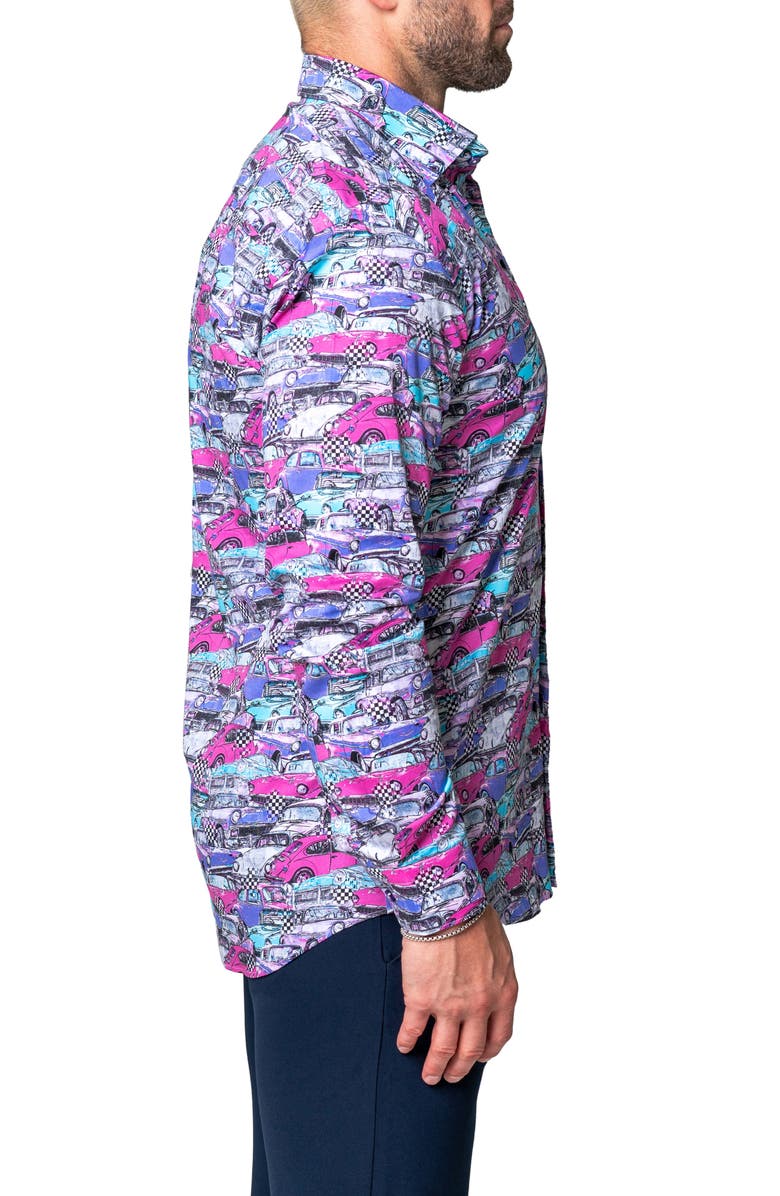 Maceoo Fibonacci Retro Cars Contemporary Fit Button-Up Shirt, Alternate, color, Blue Multi