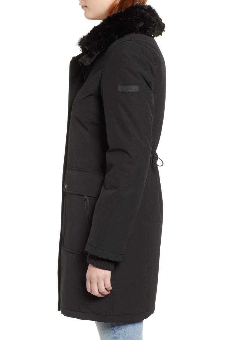 Faux Fur Trim Canvas Parka, Alternate, color, BLACK