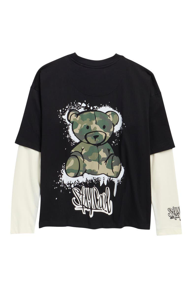 Kids' Teddy Cotton Graphic T-Shirt, Alternate, color, BLACK