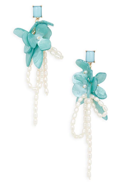 Resin & Faux Pearl Cluster Drop Earrings