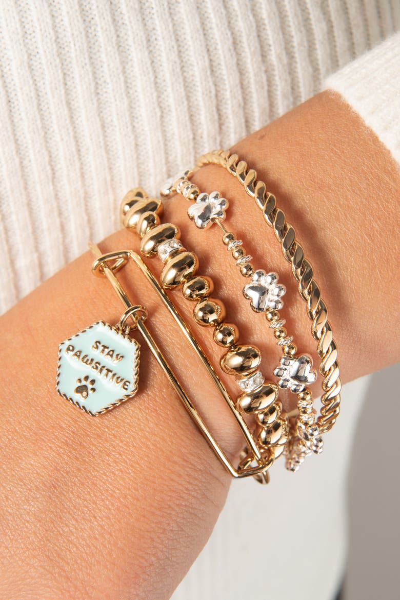 Paw Print Beaded Dog Bangle, Alternate, color, Gold