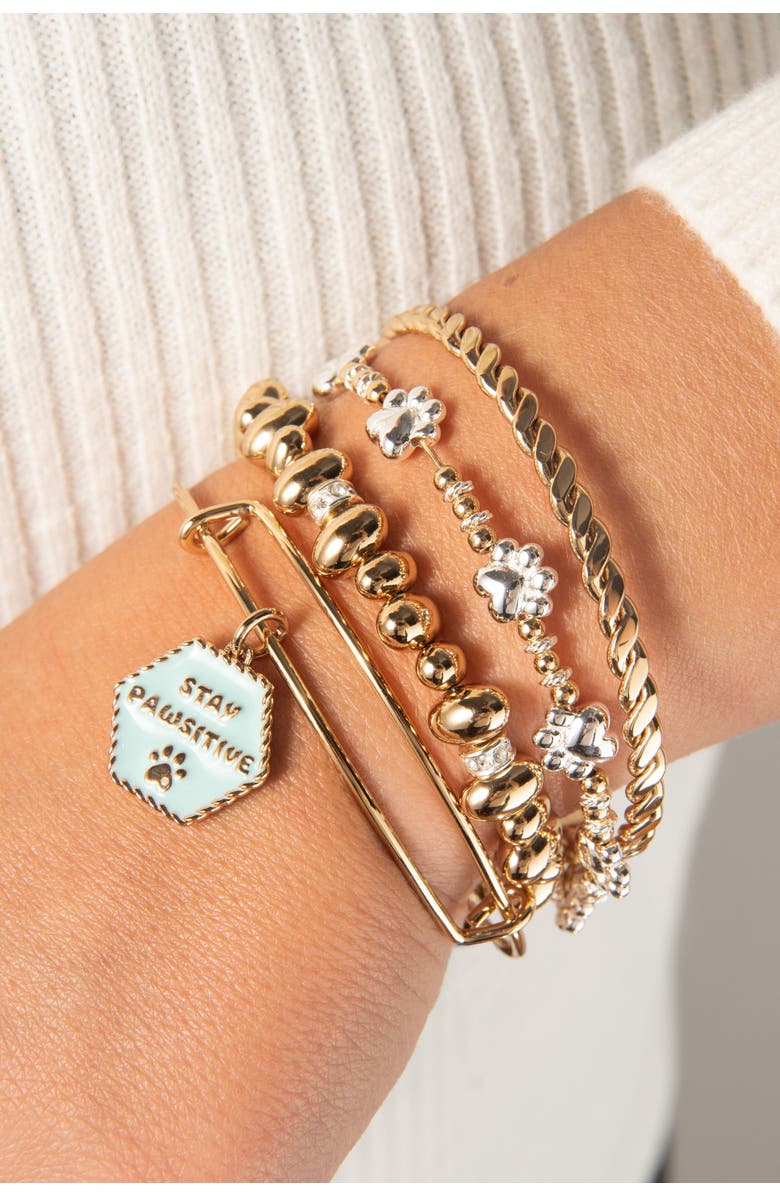 Alex and Ani Paw Print Beaded Dog Bangle, Alternate, color, Gold