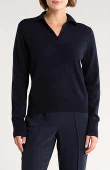 Vince Long Sleeve Wool Blend Polo