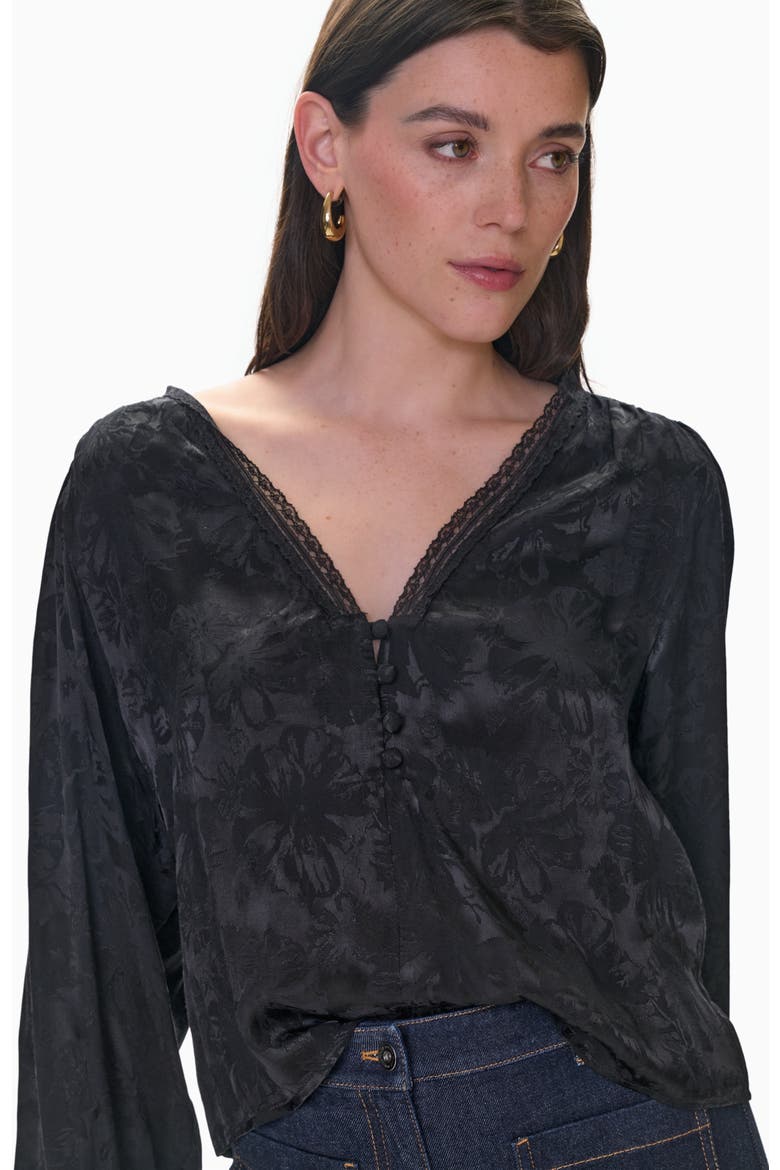 Audrey Jacquard Blouse, Alternate, color, Noir