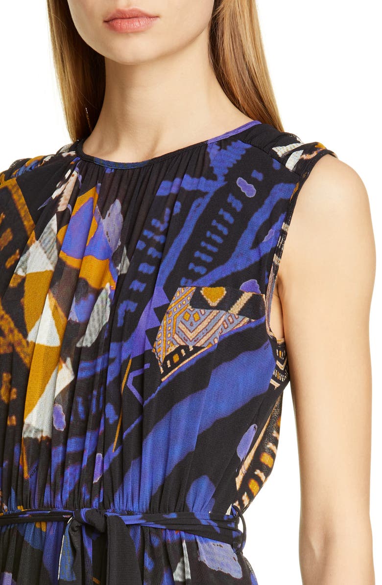 Fuzzi Print Belted Gathered Midi Dress, Alternate, color,