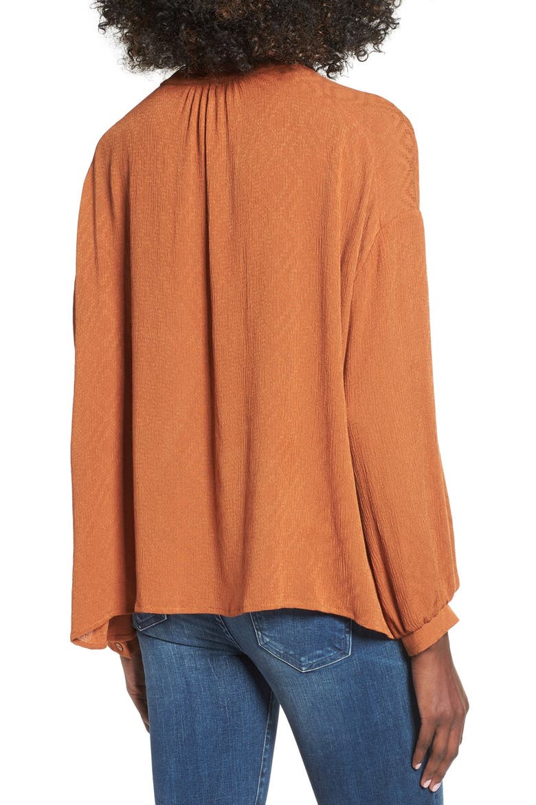 Tie Neck Jacquard Blouse, Alternate, color, MOCHA BISQUE