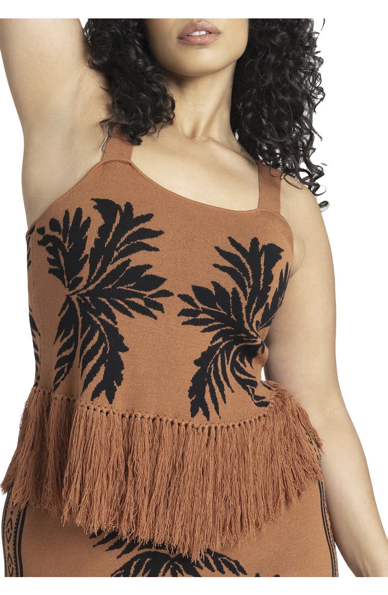 ELOQUII Fringe Crop Top, Main, color, Palm Print