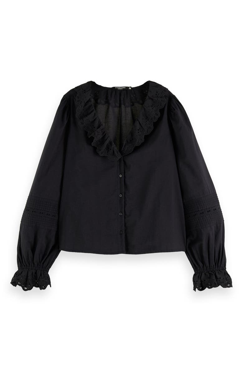 Scotch & Soda Broderie Anglaise V-Neck Button-Up Organic Cotton Top, Main, color, 