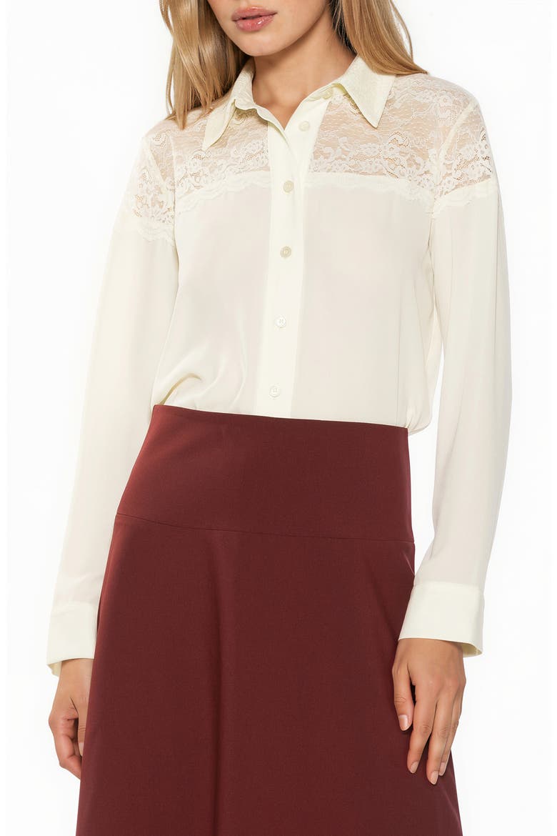 Cleo Lace Trim Button Front Shirt, Main, color, IVORY