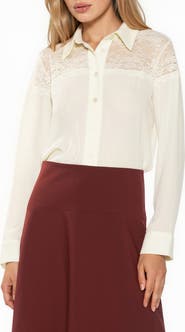 Alexia Admor Cleo Lace Trim Button Front Shirt