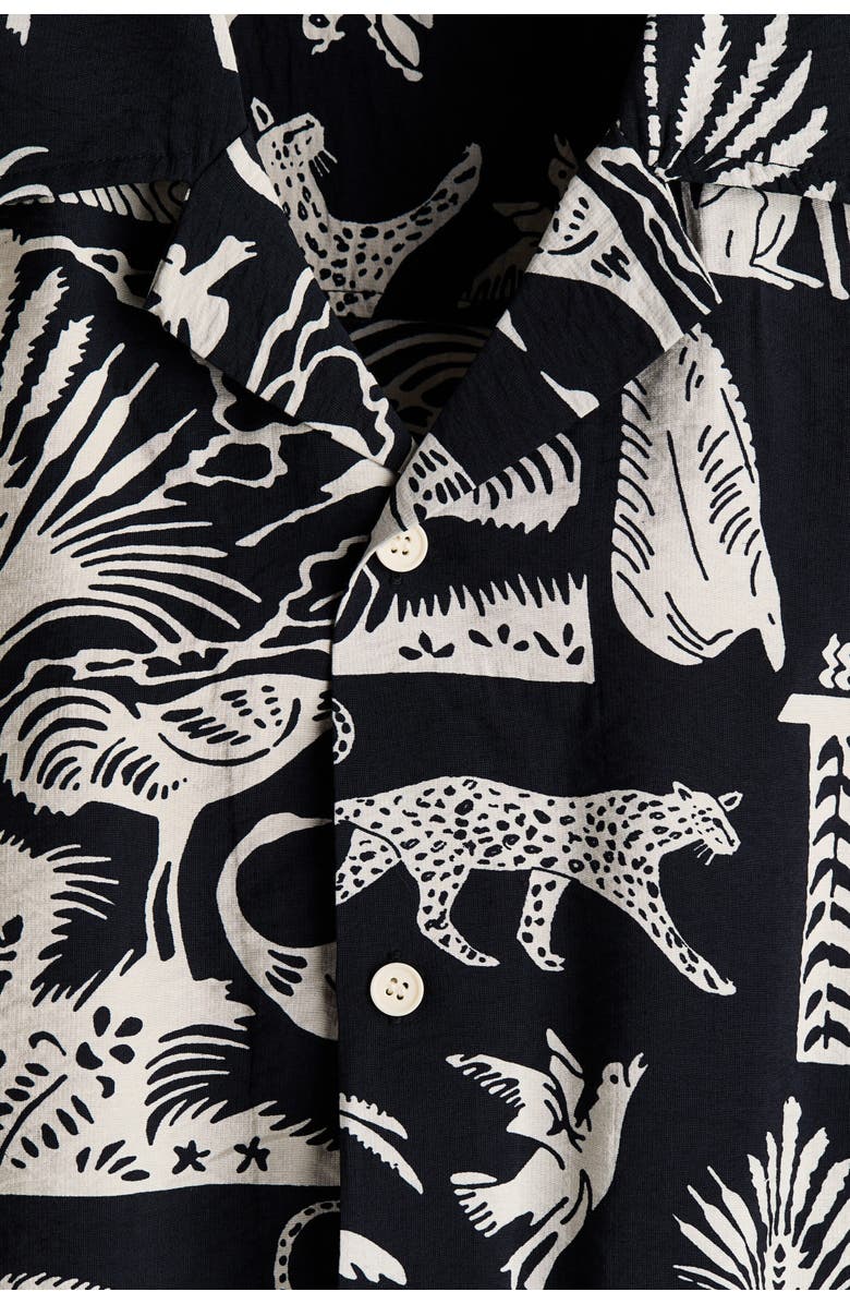 H&M Relaxed Fit Printed Resort Shirt, Alternate, color, Black