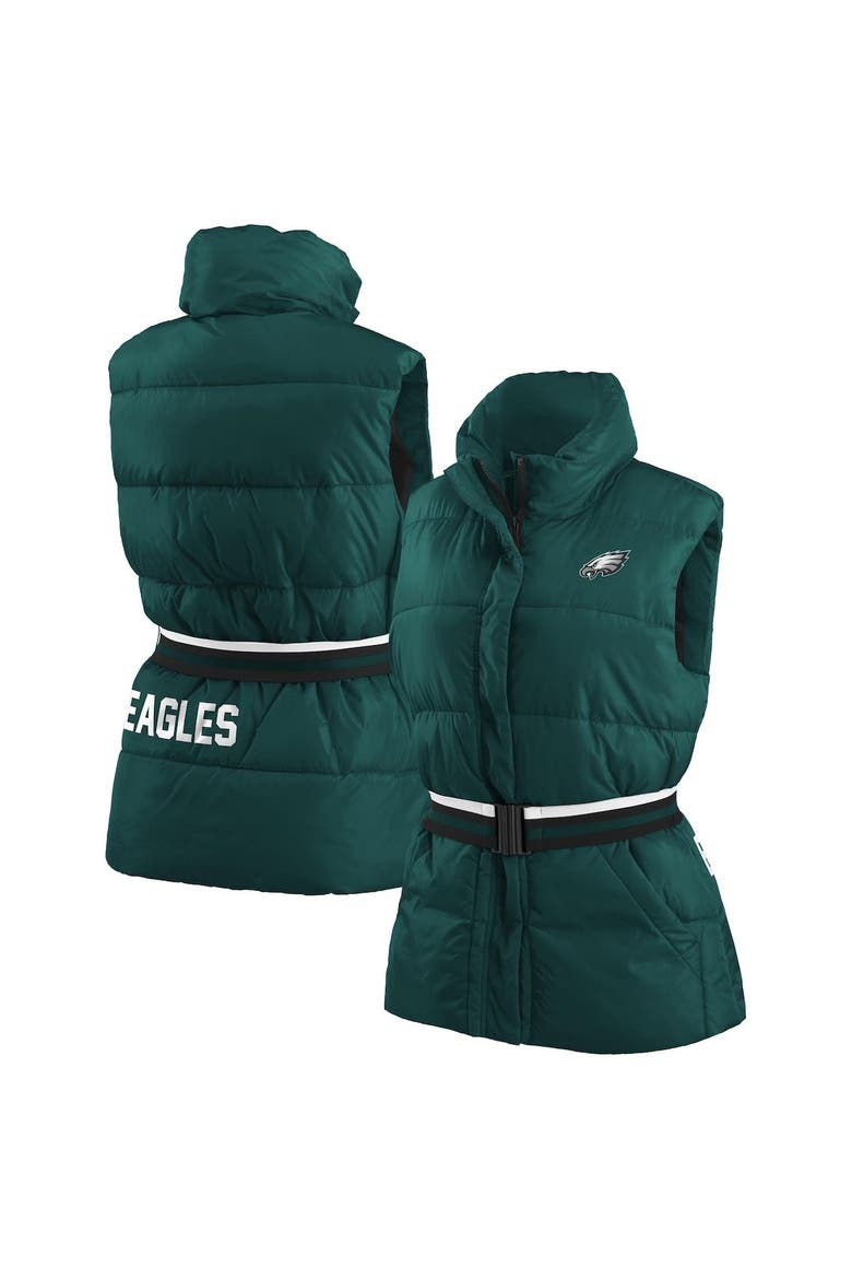 Women's WEAR by Erin Andrews Midnight Green Philadelphia Eagles Full-Zip Puffer Vest with Belt, Main, color, Green