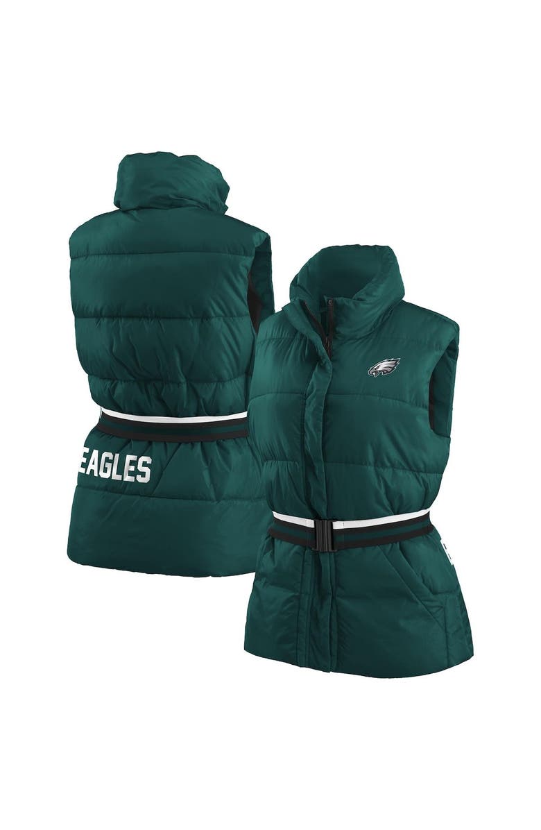 WEAR by Erin Andrews Women's WEAR by Erin Andrews Midnight Green Philadelphia Eagles Full-Zip Puffer Vest with Belt, Main, color, 
