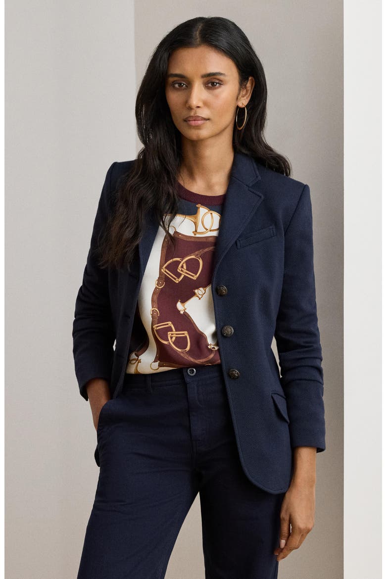 Herringbone Cotton Blend Jacquard Blazer, Alternate, color, LAUREN NAVY