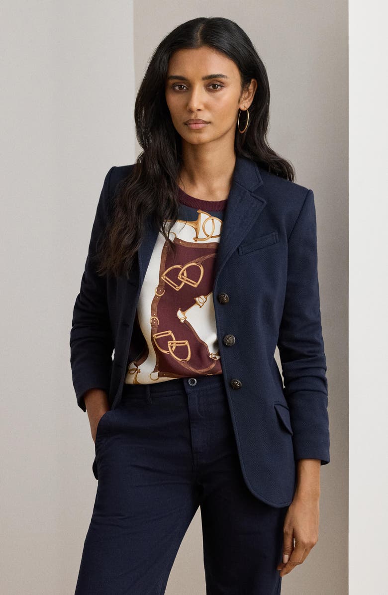 Lauren Ralph Lauren Herringbone Cotton Blend Jacquard Blazer, Alternate, color, Lauren Navy