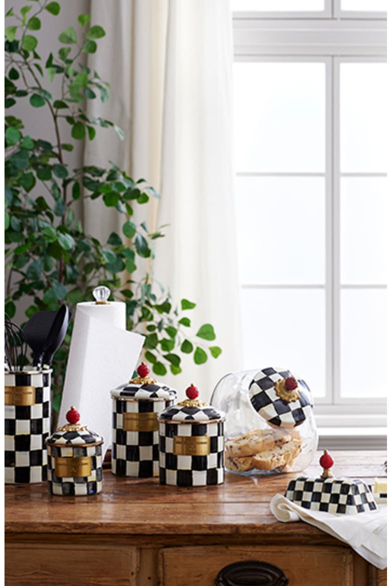 Courtly Check Enameled Steel Canister, Alternate, color, BLACK/ WHITE
