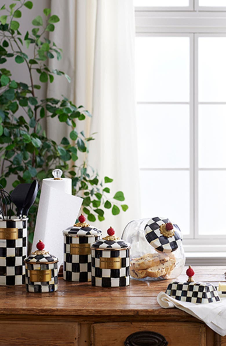 MACKENZIE CHILDS Courtly Check Enameled Steel Canister, Alternate, color, Black/ White