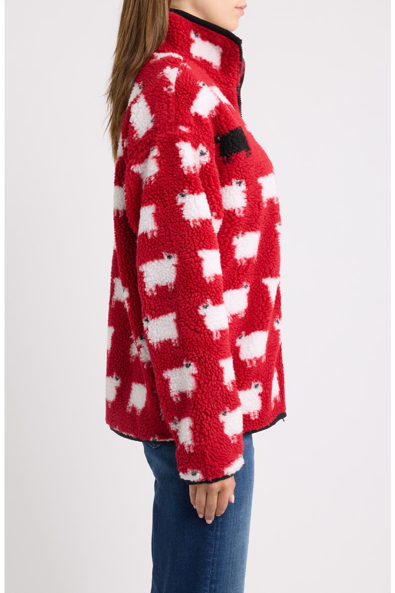 Sheep Printed High Pile Fleece Full Zip Sweatshirt, Alternate, color, DIANA RED