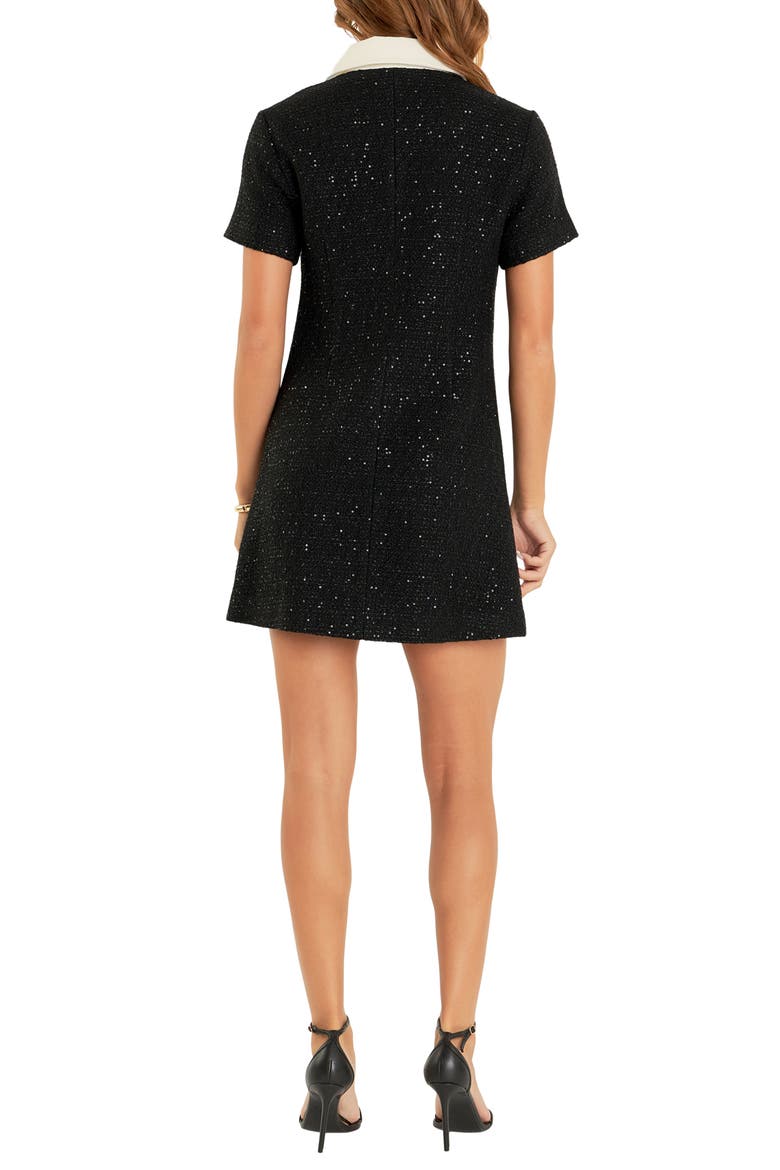 Sequin Tweed Button Up Minidress, Alternate, color, BLACK