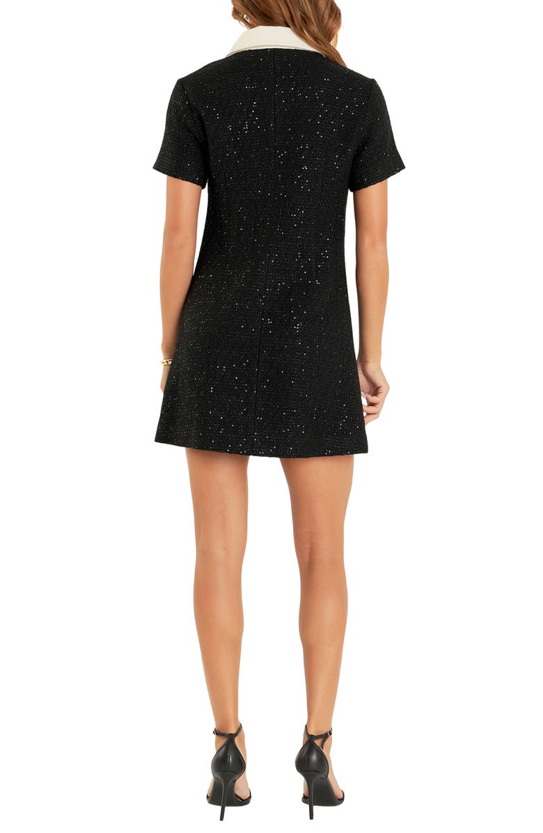 English Factory Sequin Tweed Button Up Minidress, Alternate, color, Black