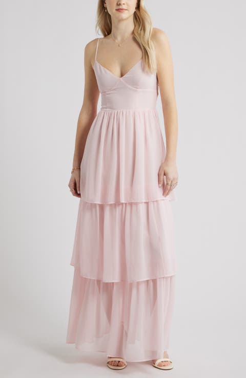 Tiered Chiffon Maxi Cocktail Dress
