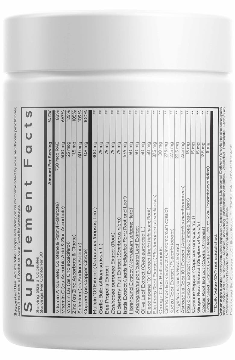 Codeage Liposomal Mullein Ultra, Elderberry, Propolis, Echinacea Supplement, Alternate, color, White