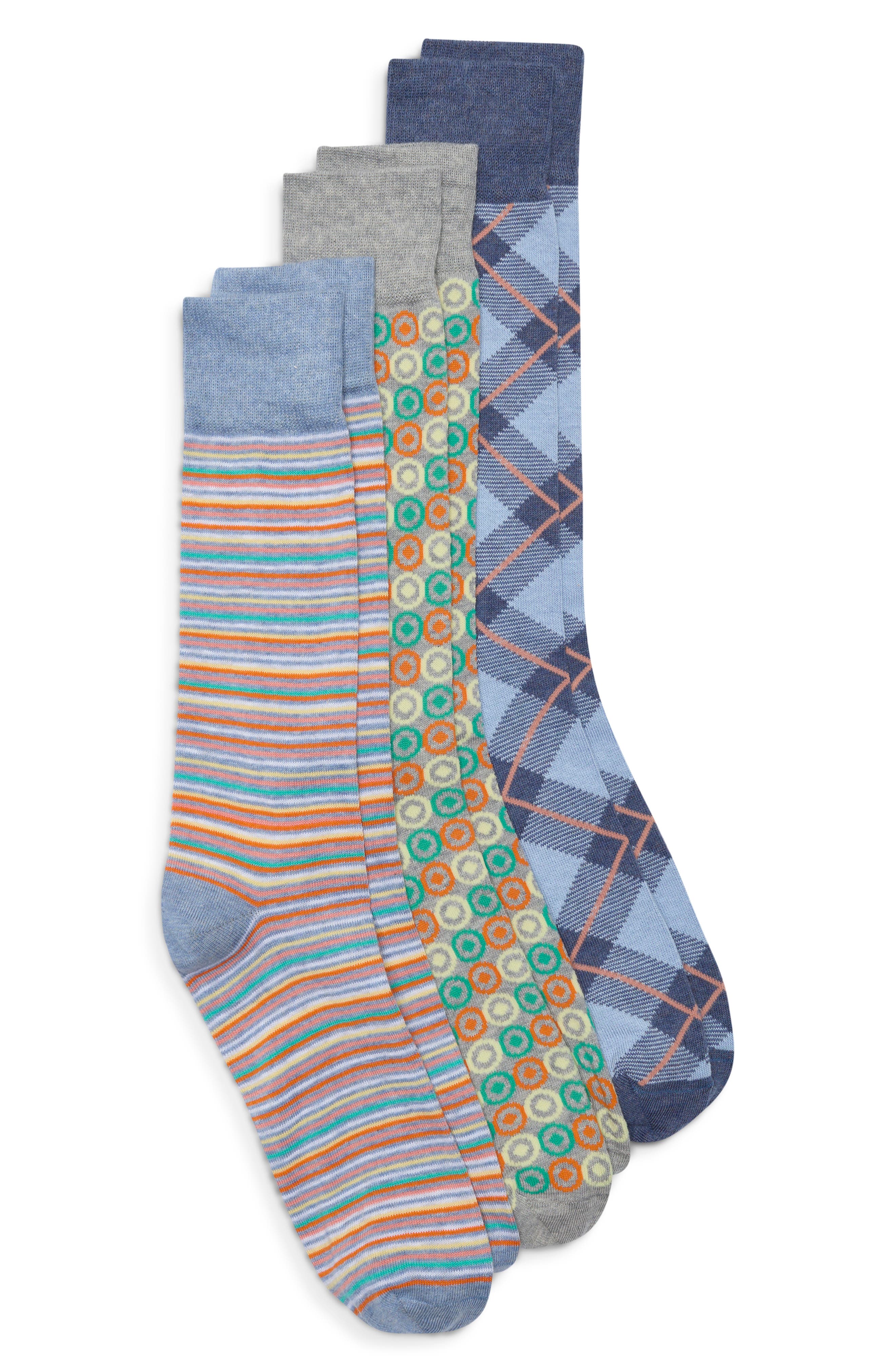 Assorted 3-Pack Stretch Cotton Dress Socks