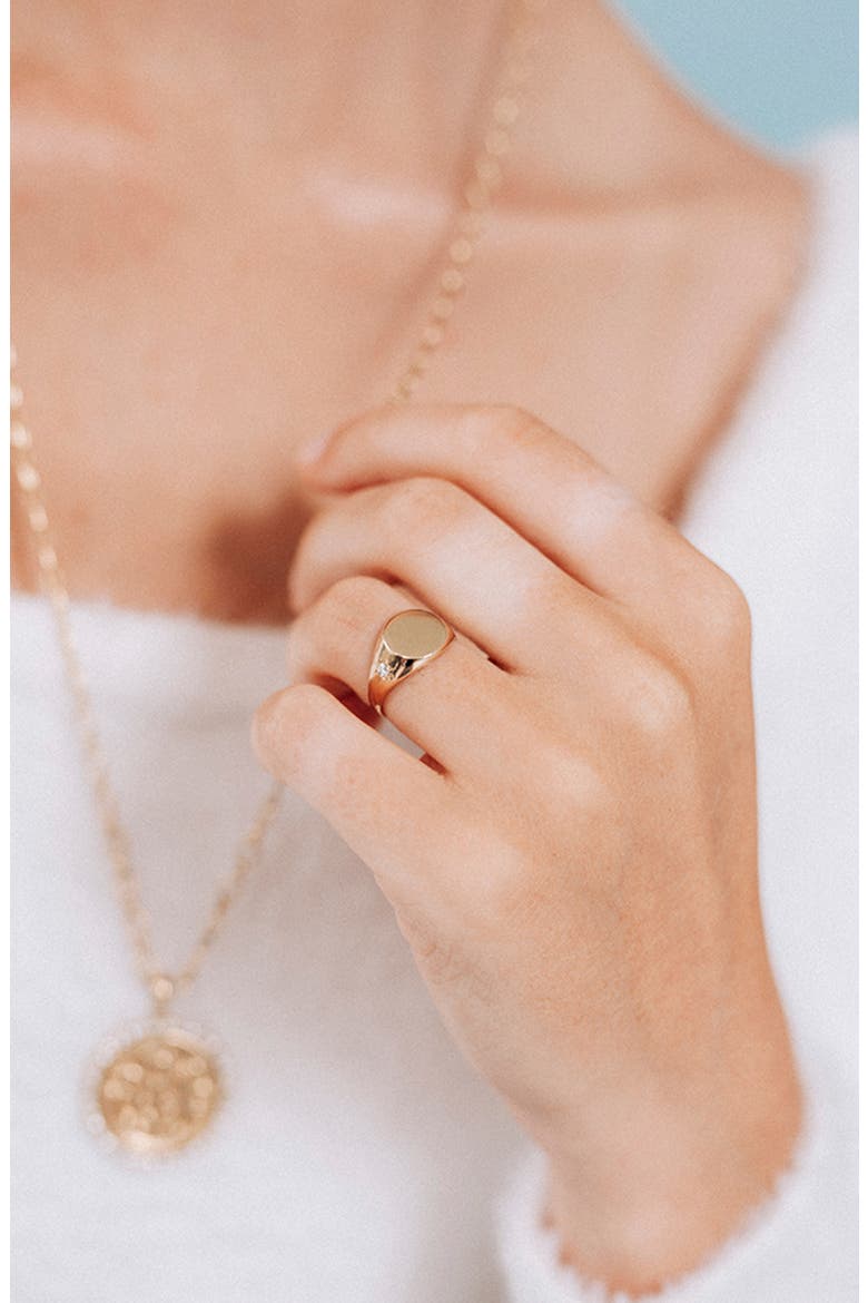 Aztec 14K Gold & Diamond Engravable Signet Ring, Alternate, color, YELLOW GOLD
