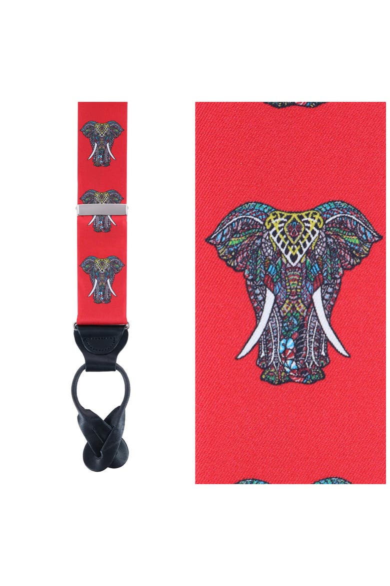 Trobal Elephant Print Silk Suspenders, Alternate, color, RED