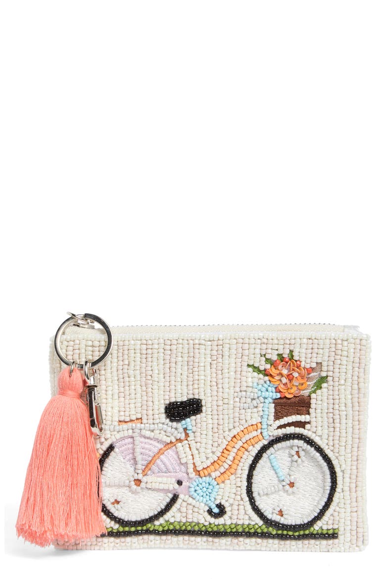 Beaded Bicycle Coin Pouch, Main, color, IVORY MULTI