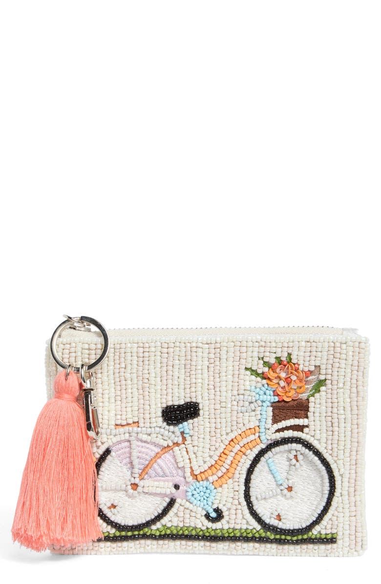 Collection XIIX Beaded Bicycle Coin Pouch, Main, color, Ivory Multi