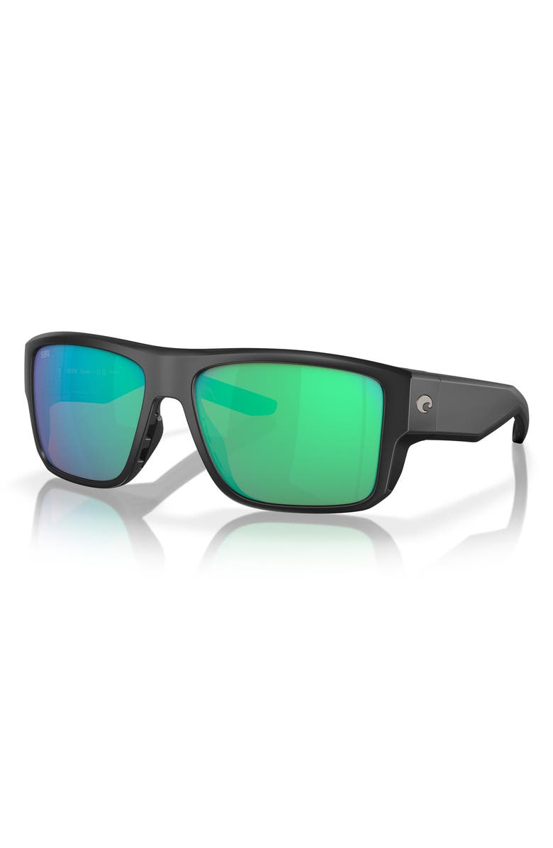 Costa Del Mar Taxman 59mm Polarized Square Sunglasses, Alternate, color, Matte Black/ Green Mirror