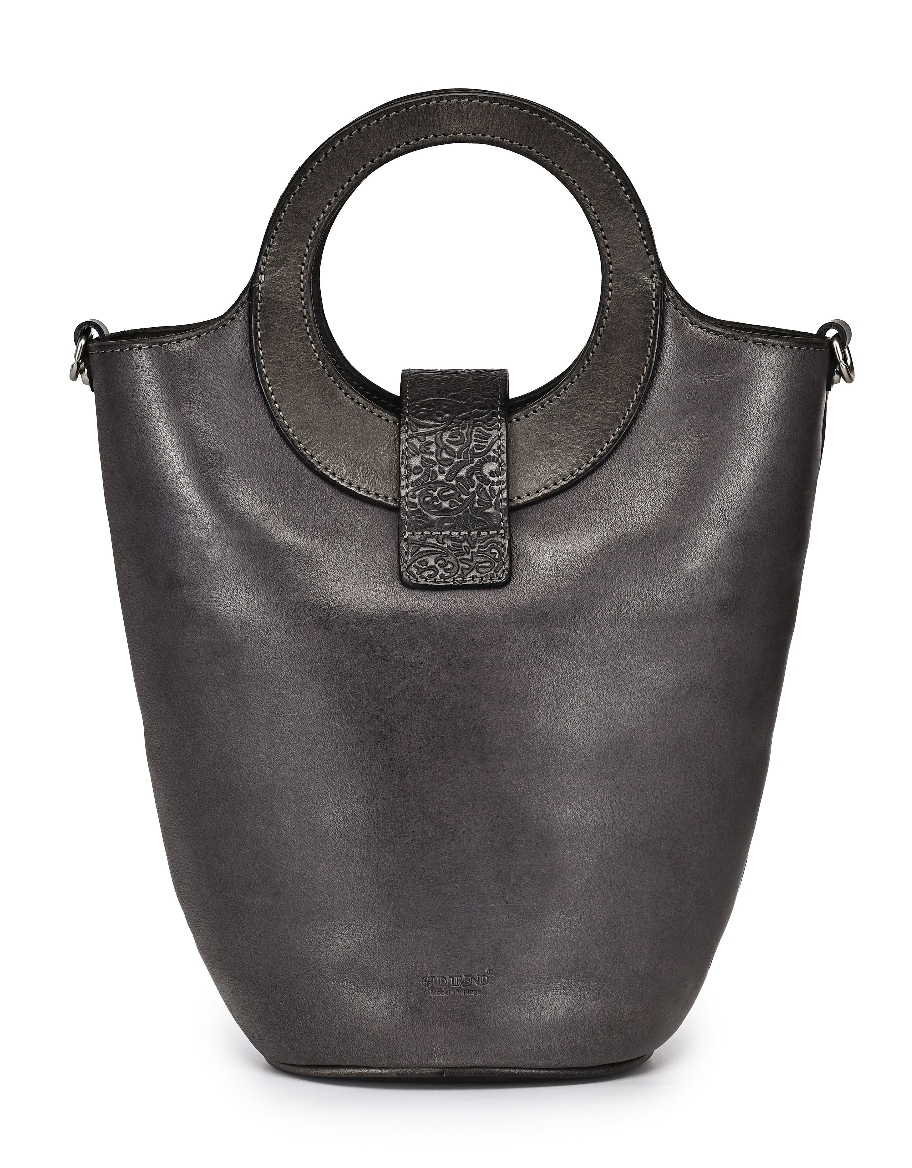 Lily Genuine Leather Structured Everyday Bucket Crossbody, Alternate, color, Grey