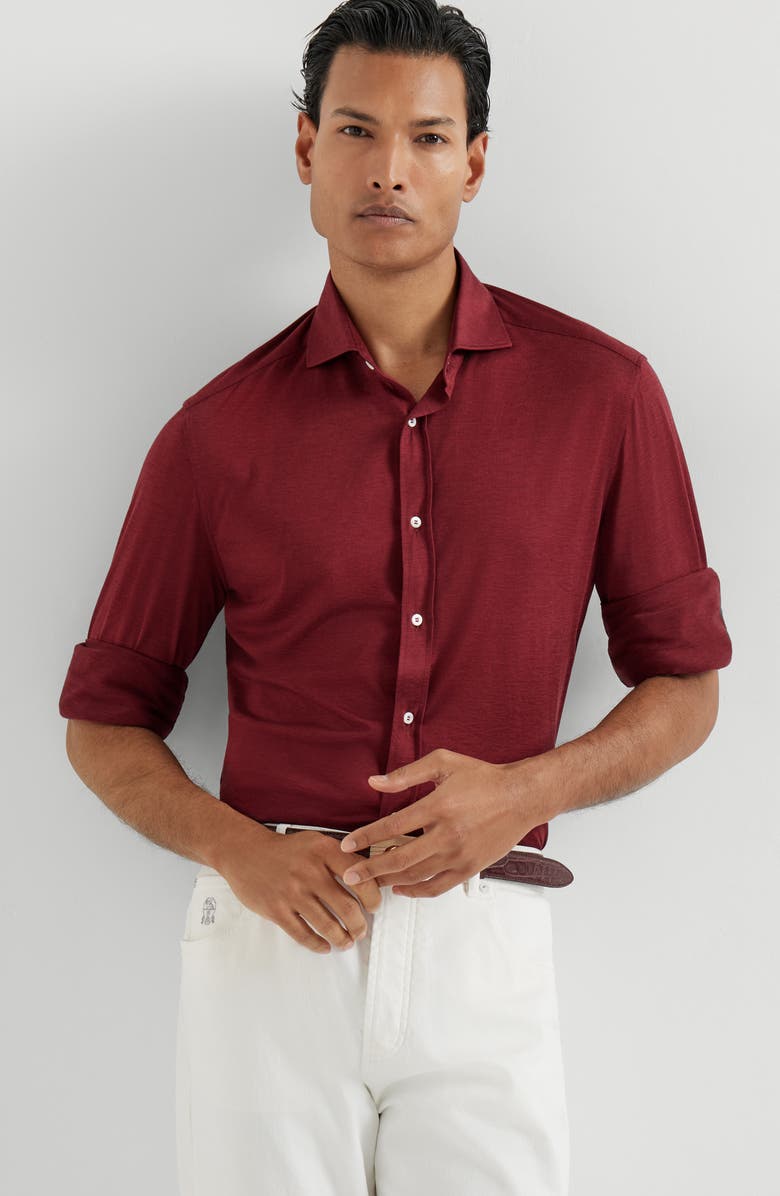 Brunello Cucinelli Spread collar shirt, Alternate, color, Cherry