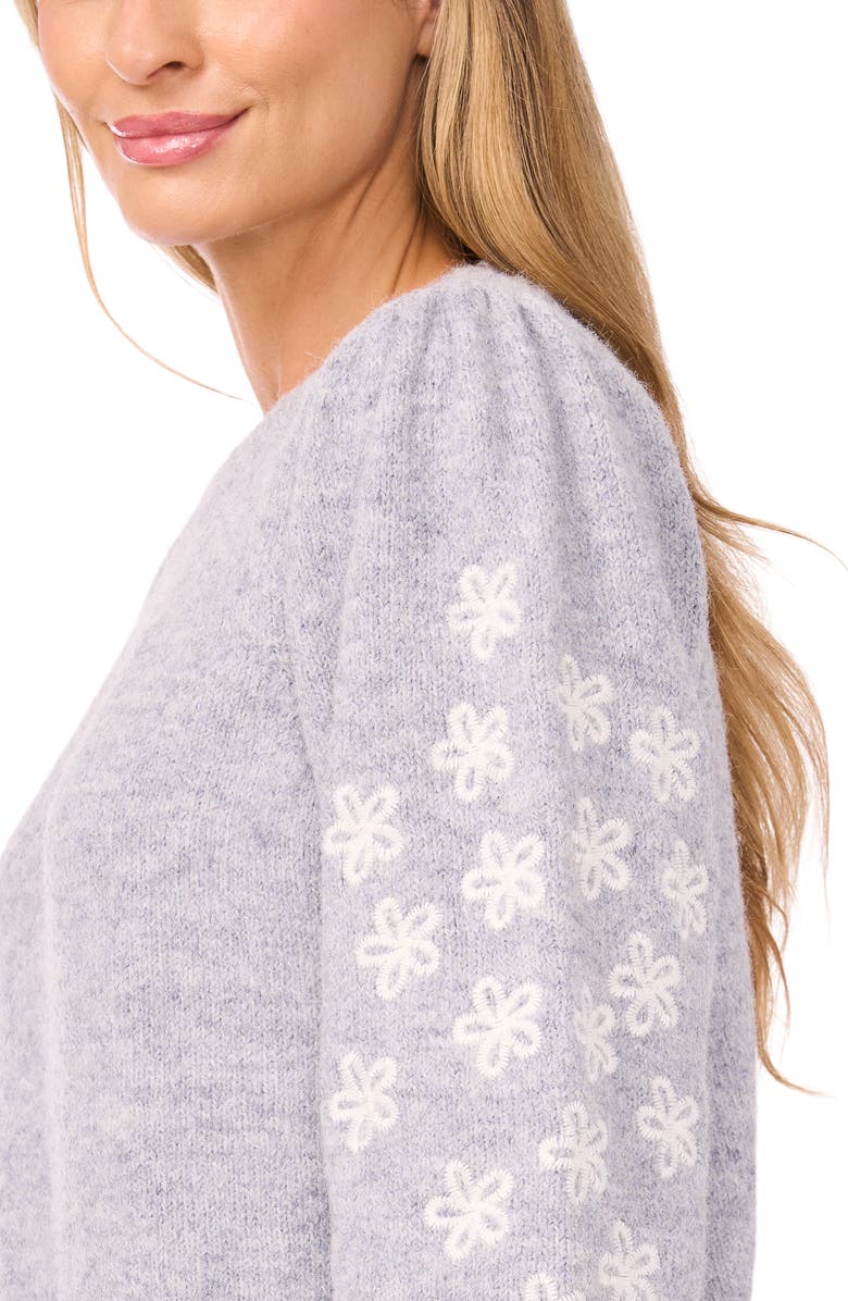 CeCe Floral Embroidered Crewneck Sweater, Alternate, color, Blue Grey Heather
