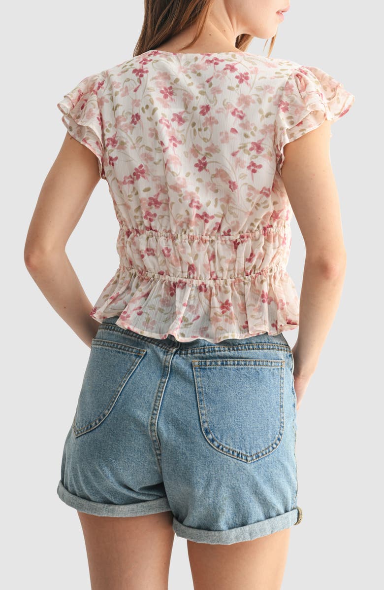 All in Favor Floral Print Flutter Sleeve Lace Shirt, Alternate, color, Cream Mauve
