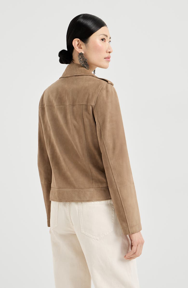 Brunello Cucinelli Suede biker jacket, Alternate, color, Hazelnut