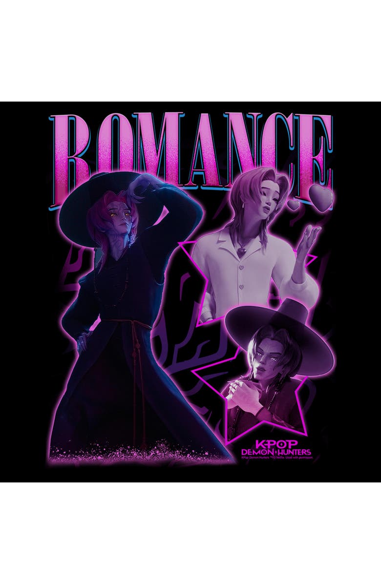 KPop Demon Hunters Women's KPop Demon Hunters Romance Saja Collage Graphic T-Shirt, Alternate, color, Black