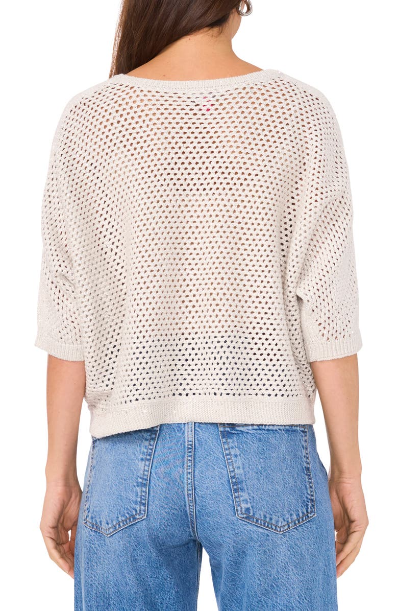Vince Camuto Fishnet Pointelle Sweater, Alternate, color, Silver Heather