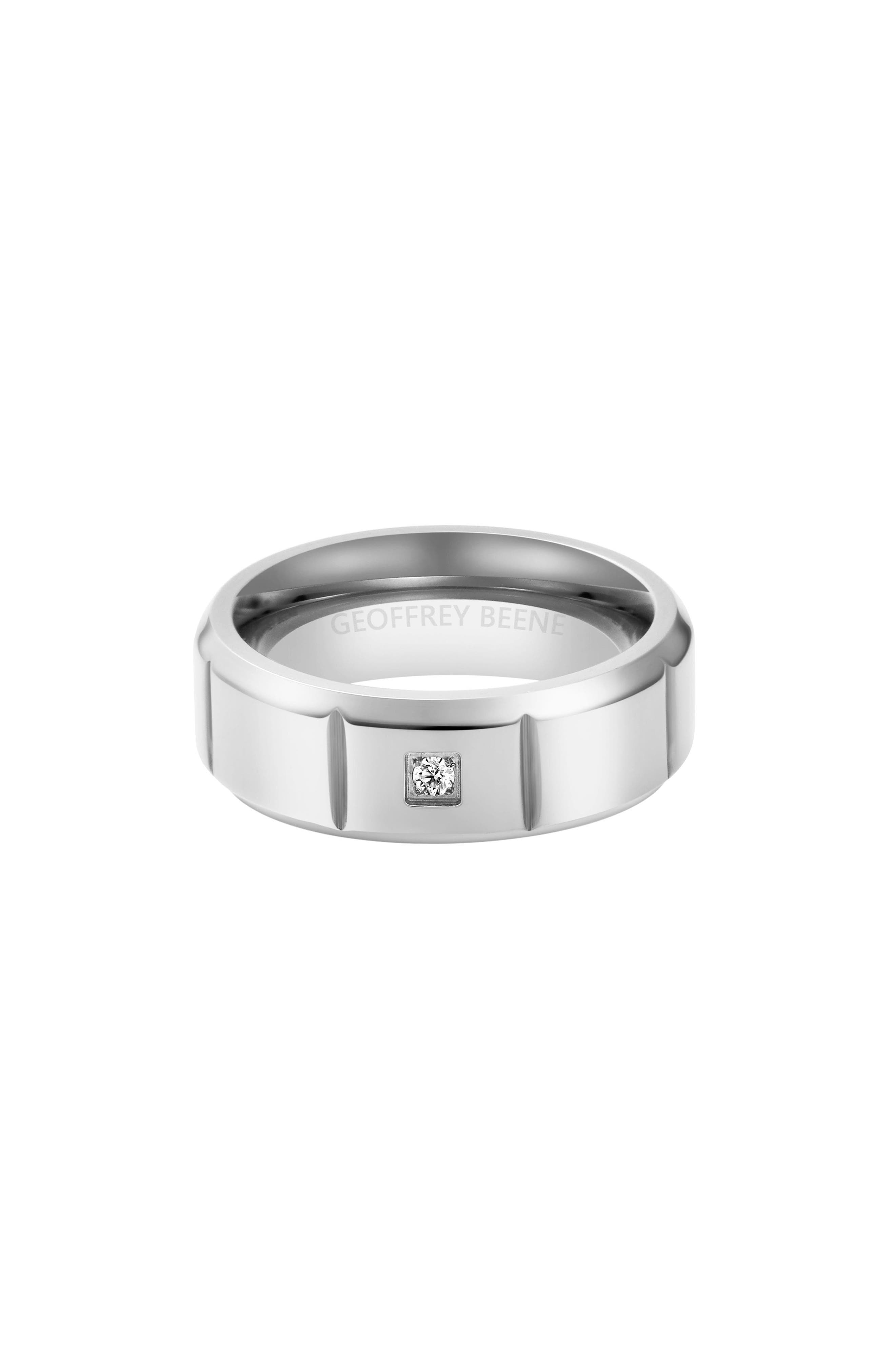 GEOFFREY BEENE Men's Stainless Steel Cubic Zirconia Band Ring
