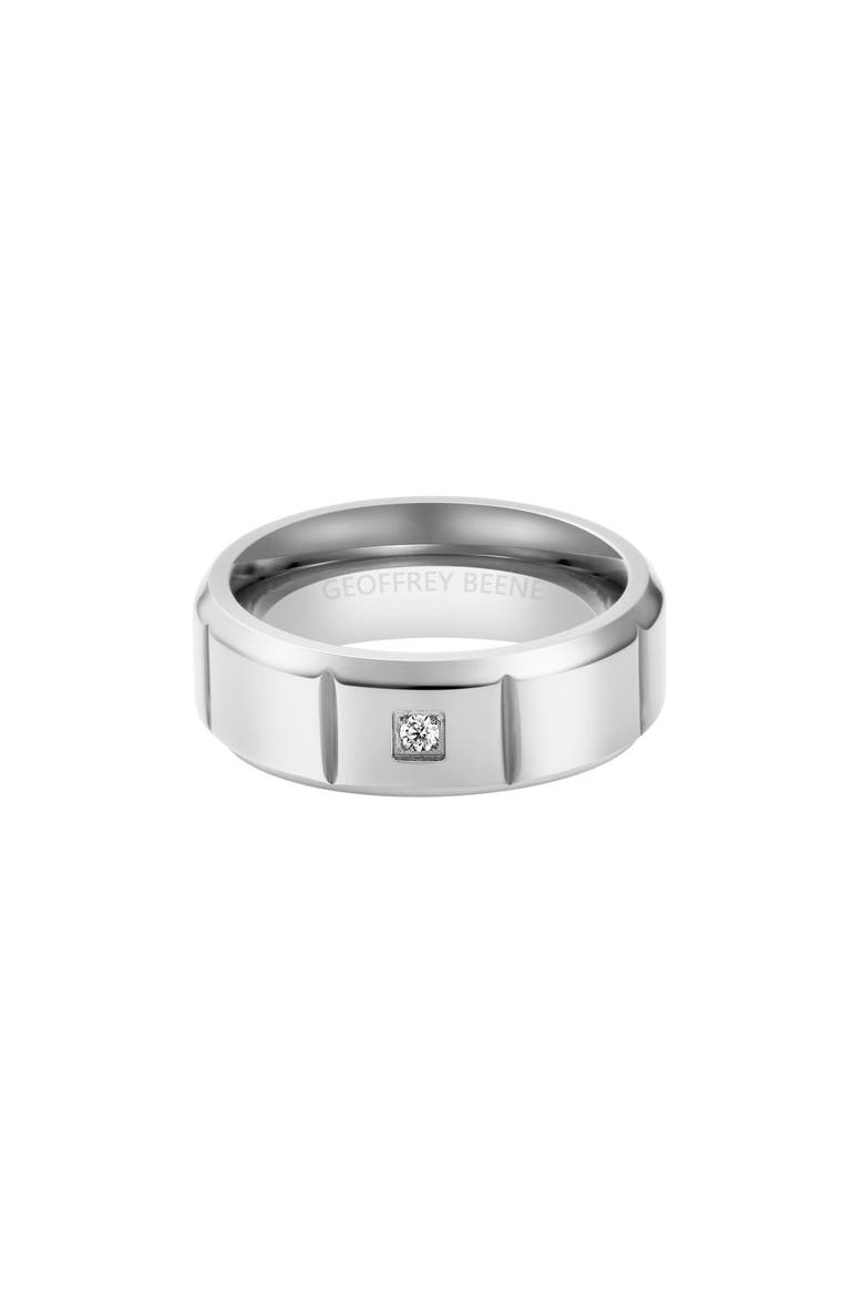 Men's Stainless Steel Cubic Zirconia Band Ring, Main, color, SILVER