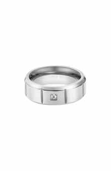 GEOFFREY BEENE Men's Stainless Steel Cubic Zirconia Band Ring